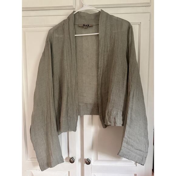 Flax 100% Linen Open Front Cropped Cardigan Lagenlook Artsy Jacket Sweater - Picture 1 of 8